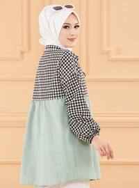 Mint - Houndstooth - Polo neck - Cotton - Tunic