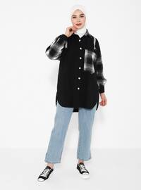 Black - Plaid - Point Collar - Wool Blend - Tunic