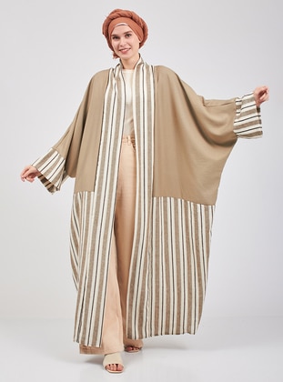Beige -  - Stripe - Linen - Abaya - Meryem Acar