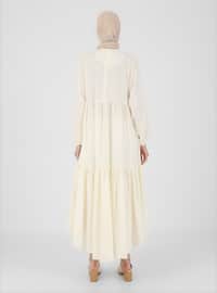 Ecru - Crew neck - Cotton - Modest Dress