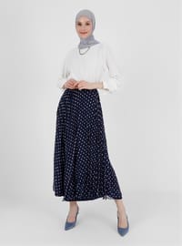 White - Navy Blue - Polka Dot - Fully Lined - Skirt