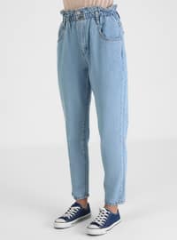 Comfortable Carrot Denim Pants With Elastic Waistband Ice Blue