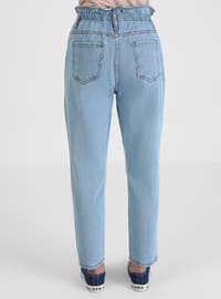 Comfortable Carrot Denim Pants With Elastic Waistband Ice Blue