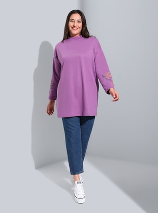 Lilac - Crew neck - Cotton - Plus Size Tunic - Alia