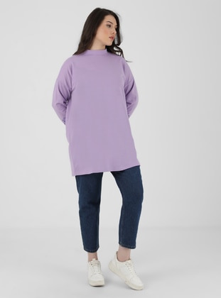 Lilac -  - Crew neck - Cotton - Plus Size Tunic - Alia
