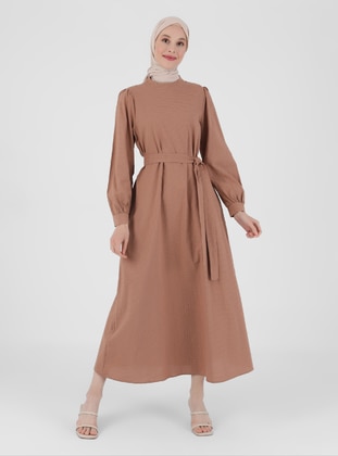 Brown - Crew neck - Unlined - Modest Dress - Refka