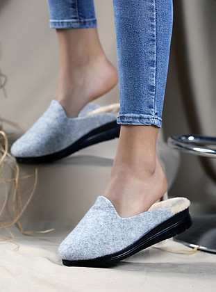 Sandal - Gray - Home Shoes - Pembe Potin