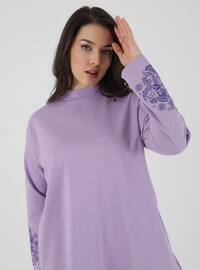 Lilac - - Crew neck - Cotton - Plus Size Tunic