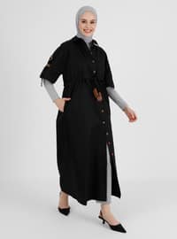 Half Sleeve Cotton Cape With Epaulette Detail Black Coat