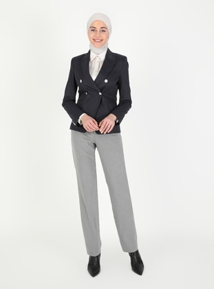 Navy Blue - Fully Lined - Point Collar - Jacket - Ziwoman