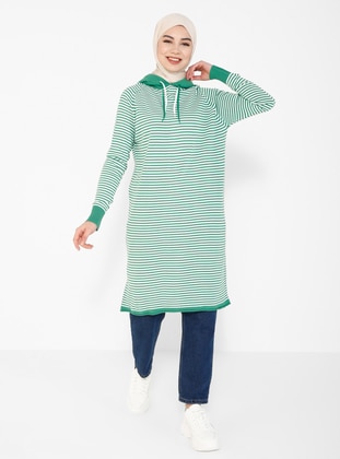 Green - Stripe - Unlined - Knit Tunics - Tavin