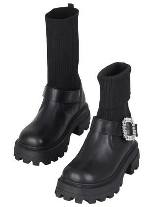 Black - High Heel Boots - Cotton - Boots - MODABUYMUŞ