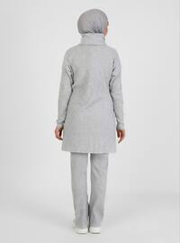 Gray - Unlined - Cotton - Polo neck - Suit