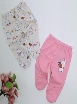 Printed - Pink - Baby Sweatpants - MİNİPUFF BABY