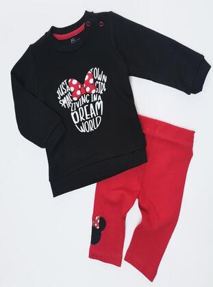 Printed - Crew neck - Unlined - Black - Cotton - Baby Suit - MİNİPUFF BABY