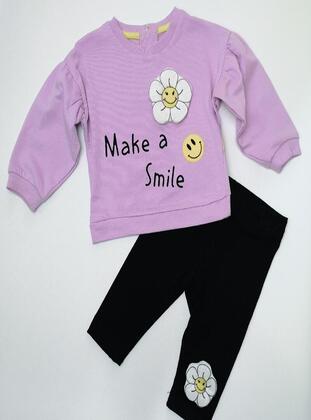 Printed - Crew neck - Unlined - Lilac - Cotton - Baby Suit - MİNİPUFF BABY