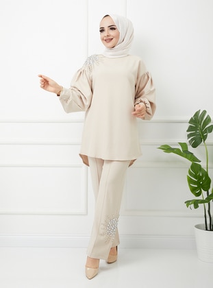 Beige - Unlined - Cotton - Suit - Therarebell