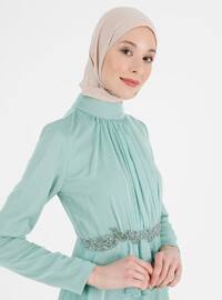 Embroidery And Bead Detailed Hijab Evening Dresses Open