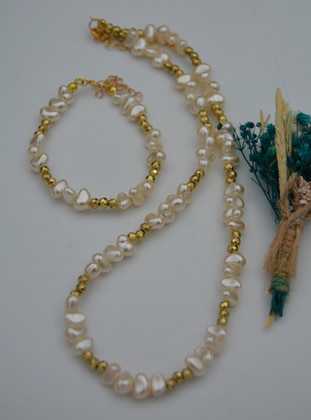 Necklace & Bracelet Pearl Jewelry Set - White