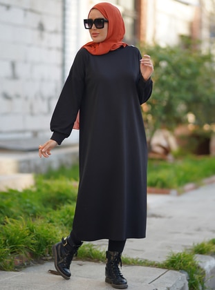 Black - Polo neck - Unlined - Cotton - Modest Dress - Por La Cara