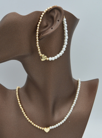 Perlenkette und Armband Set Weiß
