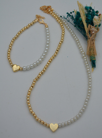 Perlenkette und Armband Set Weiß