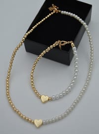 Perlenkette und Armband Set Weiß