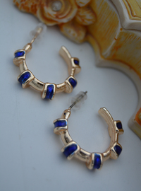 Enamel Hoop Earrings Blue