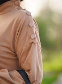 Half Turtlneck Shoulder Button Long Dress Biscuit