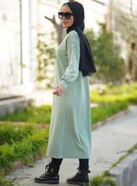 Green Almond - Polo neck - Unlined - Cotton - Modest Dress
