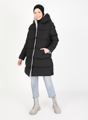 Gray - Black - Fully Lined - Puffer Jackets - Olcay