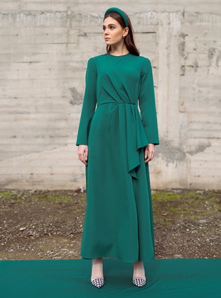 Green - Unlined - Crew neck - Modest Evening Dress - Al Tatari