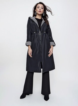 Black - Fully Lined - Trench Coat - By Saygı