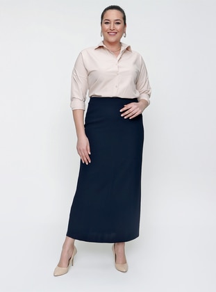 Navy Blue - Fully Lined - Plus Size Skirt - By Saygı