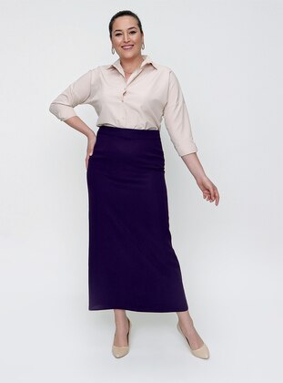 Purple - Fully Lined - Plus Size Skirt - By Saygı