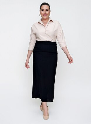 Black - Fully Lined - Plus Size Skirt - By Saygı