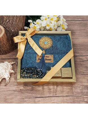 Gift Velvet Yasin Book Bag Included, Crystal Rosary Tasbih, Luxury Chocolate Religious Set-Blue