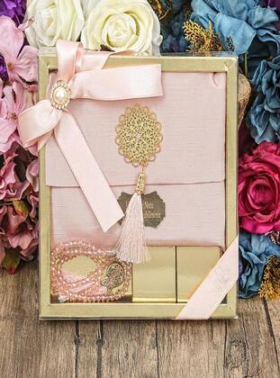 Gift Shantuk Pouch Yasin, Madlen Chocolate, Crystal Rosary Tasbih Set With Gold Box Pink
