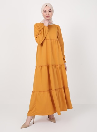 Dress With Elastic Sleeve Ends Mustard