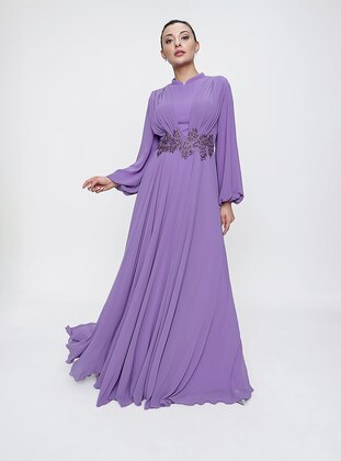 Lilac - Fully Lined - Double-Breasted - Modest Evening Dress - By Saygı