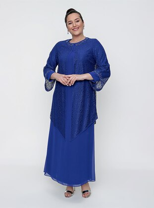 Saxe - Fully Lined - Crew neck - Modest Plus Size Evening Dress - By Saygı