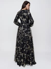 Gold - Multi - Fully Lined - Crew neck - Modest Evening Dress