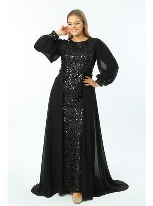 Black - Modest Plus Size Evening Dress - Arıkan