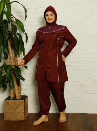 Full Covered Plus Size Hijab Swimsuit Burgundy
