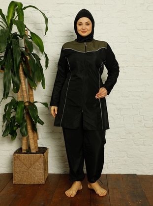 Full Covered Plus Size Hijab Swimsuit Black