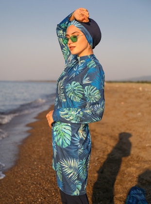Navy Blue - Multi - Full Coverage Swimsuit Burkini - Marina Mayo