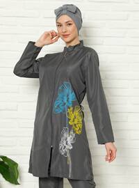 Smoke - Printed - Fully Lined - Full Coverage Swimsuit Burkini