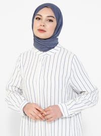 Indigo - Stripe - Unlined - Button Collar - Cotton - Viscose - Abaya