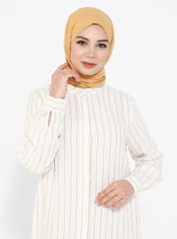 Mustard - Stripe - Unlined - Button Collar - Cotton - Viscose - Abaya