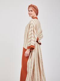 Terra Cotta - Cream - Stripe - Cotton - Abaya